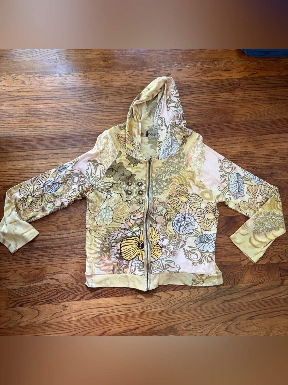 *Loa P. Vintage Y2K boho Floral Zip Hoodie women’s size large
